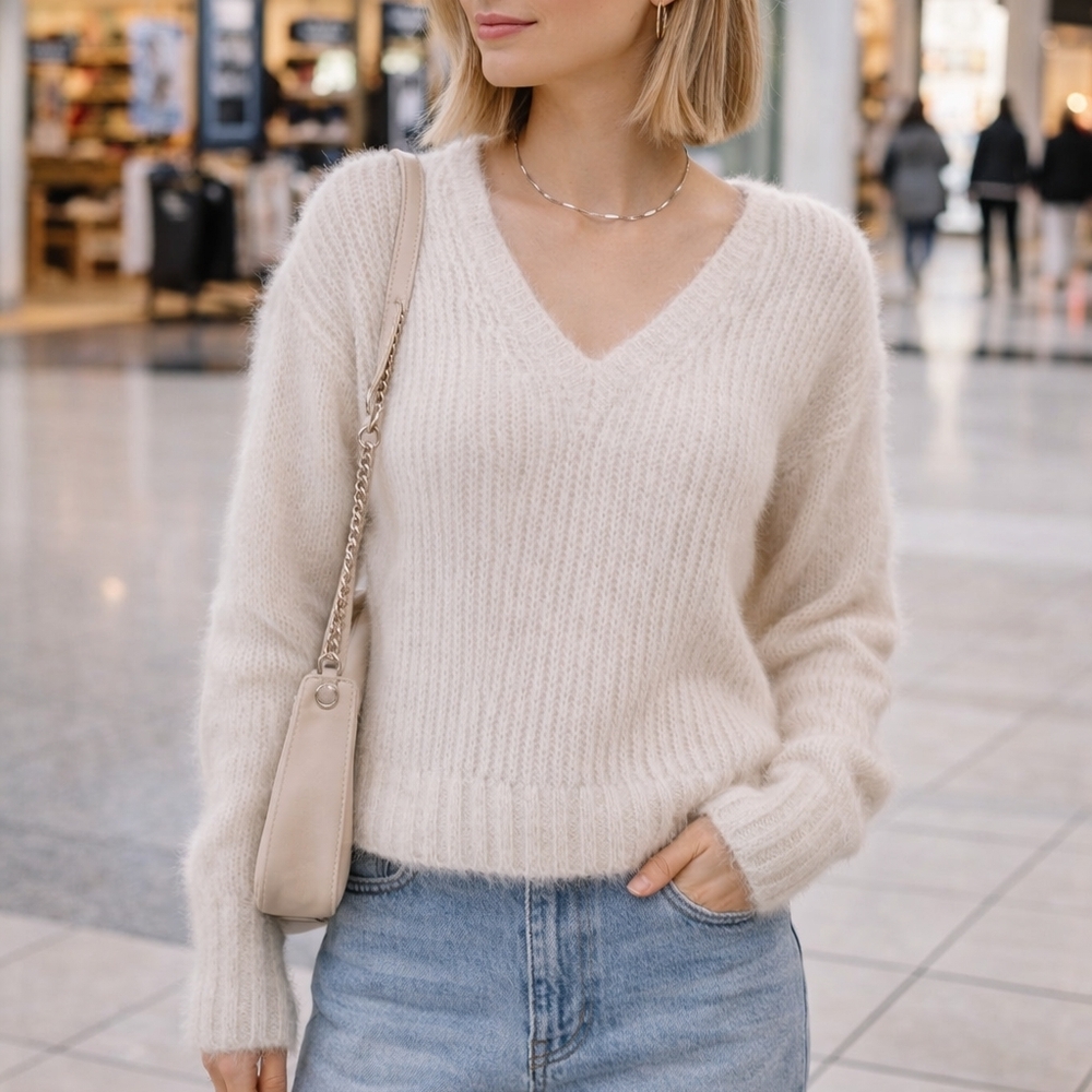 American Eagle Outfitters Pink Mohair Blend Sweater XS 2010s Ribbed Knit Soft